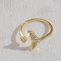Golden mermaid tail open ring featuring shimmering white cubic zirconia accents - Fish Tail / Gold