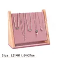 3-tier pink velvet and light wood necklace display stand measuring 31x11.5x27cm - Light Pink