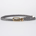 Slim woven grey waist belt for dresses with a shiny golden horseshoe metal buckle - Gray