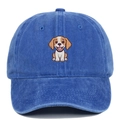 Détail de la broderie de chien beagle sur une casquette en coton lavé bleu marine - Bleu saphir