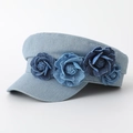 Fashionable light blue denim cadet hat for women with 3D floral accents in front - One Size (57cm) / Denim Light Blue