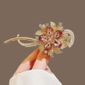 Elegant gold flower hair clip with pink crystal petals and sparkling white rhinestones - Luxury Pink Purple Crystal Flower Hair Clip