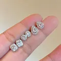 Set de seis pendientes de plata S925 con circonitas brillantes en formas redondas y cuadradas - Juego de Pera y Cuadrado con Diamantes de Imitación Plateados (E6807银)