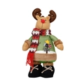 Renna di Natale con sciarpa a righe rosse e maglione verde per decorazioni festive - Alce