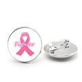 Vintage glass brooch featuring pink ribbon and Fighter text with metal pin back - Style 1-Fighter/Pink Ribbon