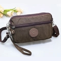 Sac bandoulière marron café en nylon pour téléphone avec plusieurs compartiments zippés - café