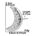 Detailed dimension guide for silver moon stud earring showing 1.3cm height and 0.8cm width - Crater Moon-Silver