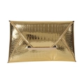 Elegante gouden envelop-clutch met krokodillenpatroon en een metalen sluiting - Goud