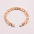 Golden woven bracelet featuring small white pearls and baroque pearl ends in elegant style - Gold Full Seed Pearl Woven Style