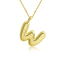 3D chunky gold bubble letter W pendant necklace with shiny polished ball chain - Letter W