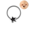 Silver stainless steel septum ring with black five-pointed star and hinged closure design - 1.2x10mm / Five-star
