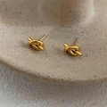 French style 18K gold plated minimalist knot stud earrings with a polished finish - French Knot Studs(AG194) / Gold