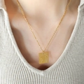 Vintage gold layered necklace with an abstract square pendant featuring female body art - Gold Long Square Pendant 50+5cm