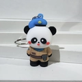 Süßer 3D Panda Schlüsselanhänger in khakifarbener Uniform und blauer Baskenmütze - Khaki Verkehrspolizei