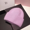 Chic lavender purple rabbit hair knit beanie with a cozy ribbed fold-over design - M (56-58cm) / Light Purple