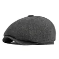 Deep grey herringbone newsboy cap for men featuring classic British vintage wool style - L (56-57cm) / Dark Gray