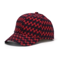 Close-up of red and black checkered plaid baseball cap with classic geometric pixel pattern - One Size (56-60cm) / Burgundy