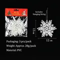 Adornos colgantes de copos de nieve de Navidad brillantes de PVC blanco 12cm set 3 - Estilo Copo de Nieve (W1-25) / 3 Piezas/Paquete / Blanco
