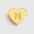 Gold-plated heart pendant featuring engraved letter N for DIY jewelry making - Letter N / Gold