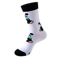 Weiße Crew-Socken mit süßem Panda-Muster und grünem Bambus mit schwarzen Details - Einheitsgröße / Schwarz-Weißer Panda