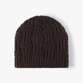 Dark brown chunky knit beanie hat with unique basket-weave texture for warmth - Dark Coffee