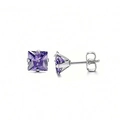 Purple square AAA zircon stud earrings with silver-tone four-prong stainless steel base - Purple