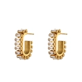 Gold plated stainless steel C-shaped earrings with inlaid rectangular cubic zirconia - White