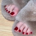 Short square red cat-eye press-on toenails with glossy finish for a minimalist New Year look - Dark Wine Red Cat Eye Style (JP3701)