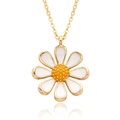 Golden necklace with a white and yellow daisy flower pendant on a white background - Daisy Style (c542)