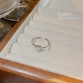 Adjustable silver heart-shaped opal ring featuring a delicate band and iridescent finish - J815 Heart Opal Open Ring / Silver