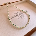 Baroque pearl necklace with deep green gemstones and golden beads in a jewelry box - Gold Green French Vintage Style (52#)