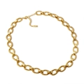 Gold-tone chunky chain link necklace with a polished finish and LOVE heart charm - Oval Twisted Style / Gold Necklace