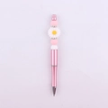 Detail of pink beaded pen with white daisy flower charm and sparkling spacer rings - White & Pink Daisy