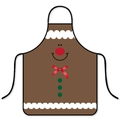 Waterproof Christmas gingerbread man apron in brown with red bow and green buttons - Gingerbread Face - Brown