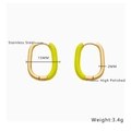 Polished gold stainless steel U-shaped earrings with vibrant yellow neon enamel finish - Two-Tone Oval Huggie / Gold + Green Enamel