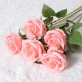 Artificial velvet pink roses bouquet with five stems for home and wedding decor - Coral Pink (Silk Version)
