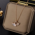 Rose gold ginkgo leaf necklace with zircon and white shell in a premium gift display - Rose Gold