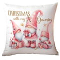 White Christmas pillow cover with pink gnomes and Christmas with my Gnomies text - Christmas Gnomes