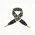 Adjustable leopard print wide shoulder strap with leather trim and gold metal buckles - Light Grey + Black Leather