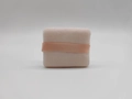 Square pink flocked makeup powder puff with a matching soft satin ribbon strap - Nude
