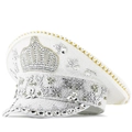 Cappello da capitano bianco scintillante con strass argentati e perle per feste - Regolabile / Stile Corona Bianca