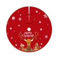 Red Christmas tree skirt with reindeer pattern, snowflakes and white Merry Christmas text - 90CM Tree Skirt Red Cartoon Elk Face