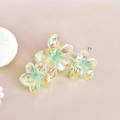 Translucent matte floral hair claw clip with colorful iridescent finish on beige background - 3# Gradient Pearlescent Yellow-Green Plumeria
