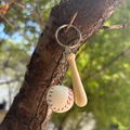 Mini baseball and wooden bat keychain hanging on a branch in natural outdoor light - 2CM White Ball 4.5CM Short Bat