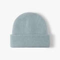 Gorro de punto de lana en color azul claro con dobladillo para el frío invierno - Azul Lago
