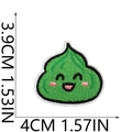 Close-up of green smiley face sushi embroidery patch with size dimensions in cm and inches - Style 5 (Green Dango)