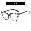 Retro cat-eye glasses frame with black and white striped pattern and sleek black temples C1 - Transparent Black White Stripe (C1)