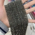Facet-cut dark gray gemstone beads with high metallic luster for DIY jewelry making - Pyrite 3mm