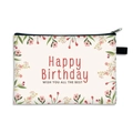 White rectangular pouch with pink floral print and Happy Birthday text design - Pink Flowers Wishes (14)