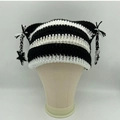 Black and white striped cat ear knit hat with braided tassels on a head model - Black & White Stripes